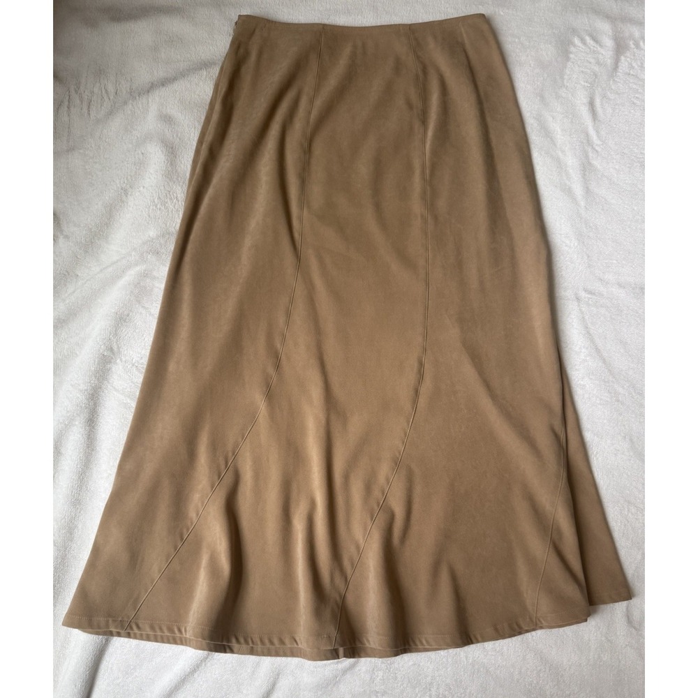 IVY Camel Midi Skirt Womens Size 12 Bias Cut‎ Neutral Minimalist Slip Skirt